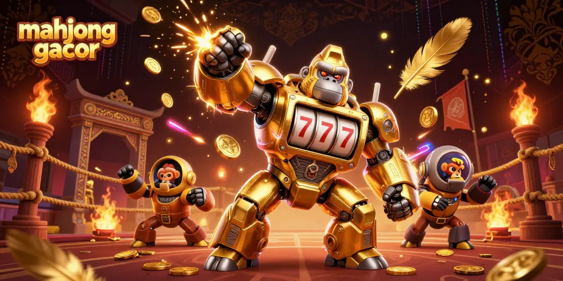 Engage in the exciting world of mahjong gacor with this vibrant illustration showcasing a golden gorilla mech!