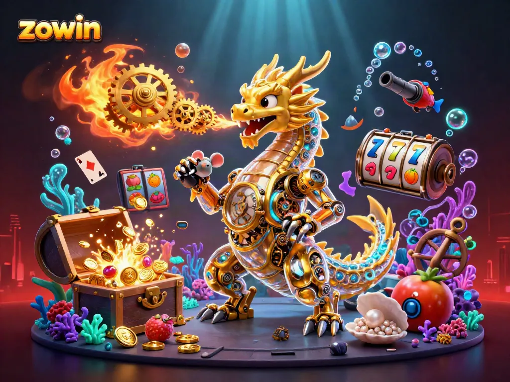 Engage in thrilling gameplay with Zowin, featuring vibrant slot reels and dynamic casino elements.