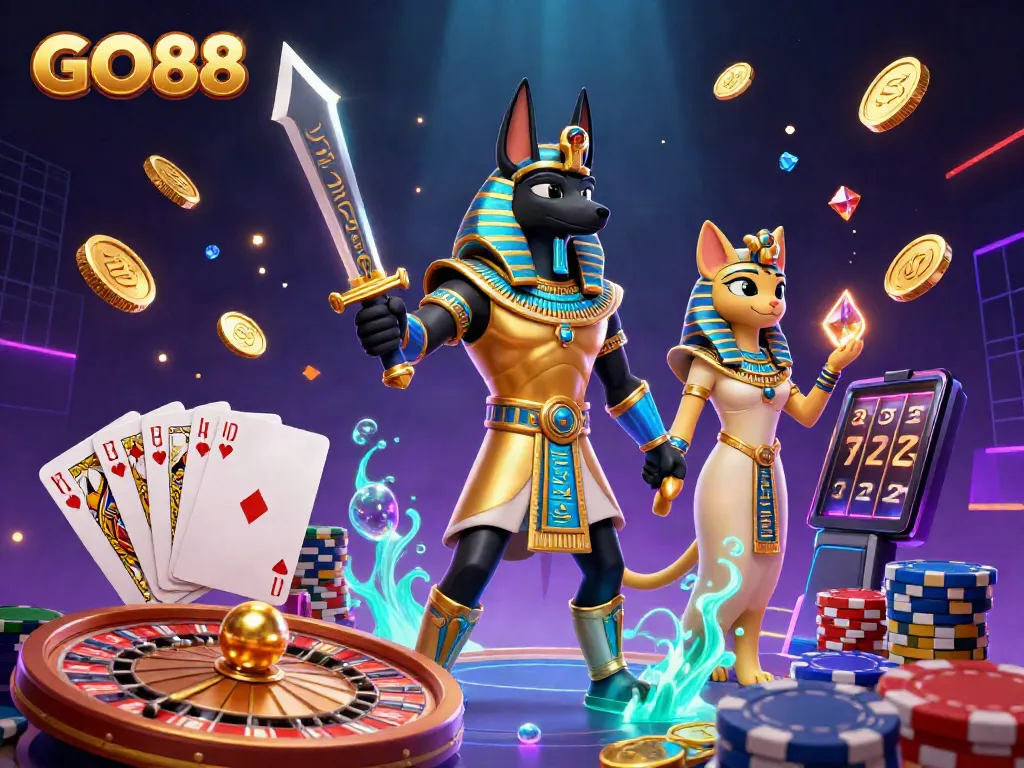 Experience thrilling gameplay with GO88, featuring ancient warriors and vibrant casino elements.