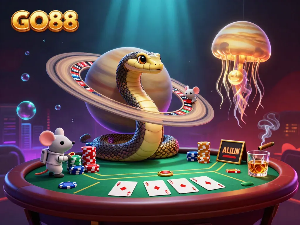 Experience exhilarating gameplay at GO88 with animated cosmic casino elements captivatingly designed.