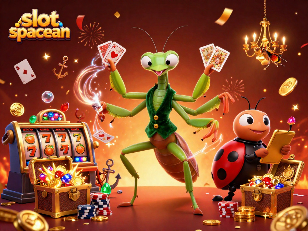 Spin the reels in a vibrant casino scene with slot spaceman characters celebrating big wins.
