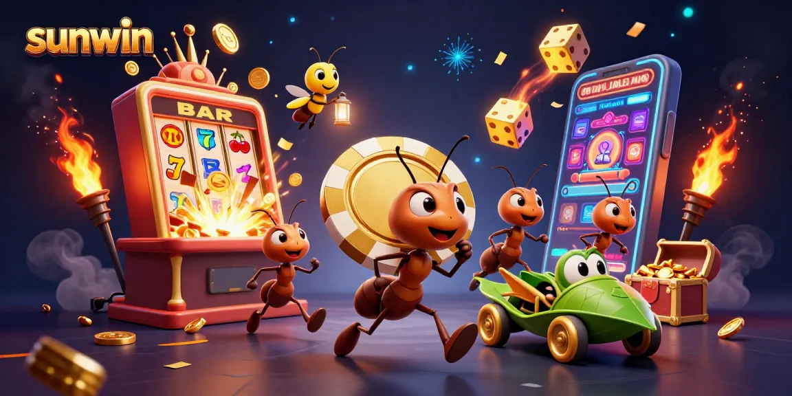 Sunwin players engaging in a thrilling heist with vibrant casino elements and jackpots exploding.